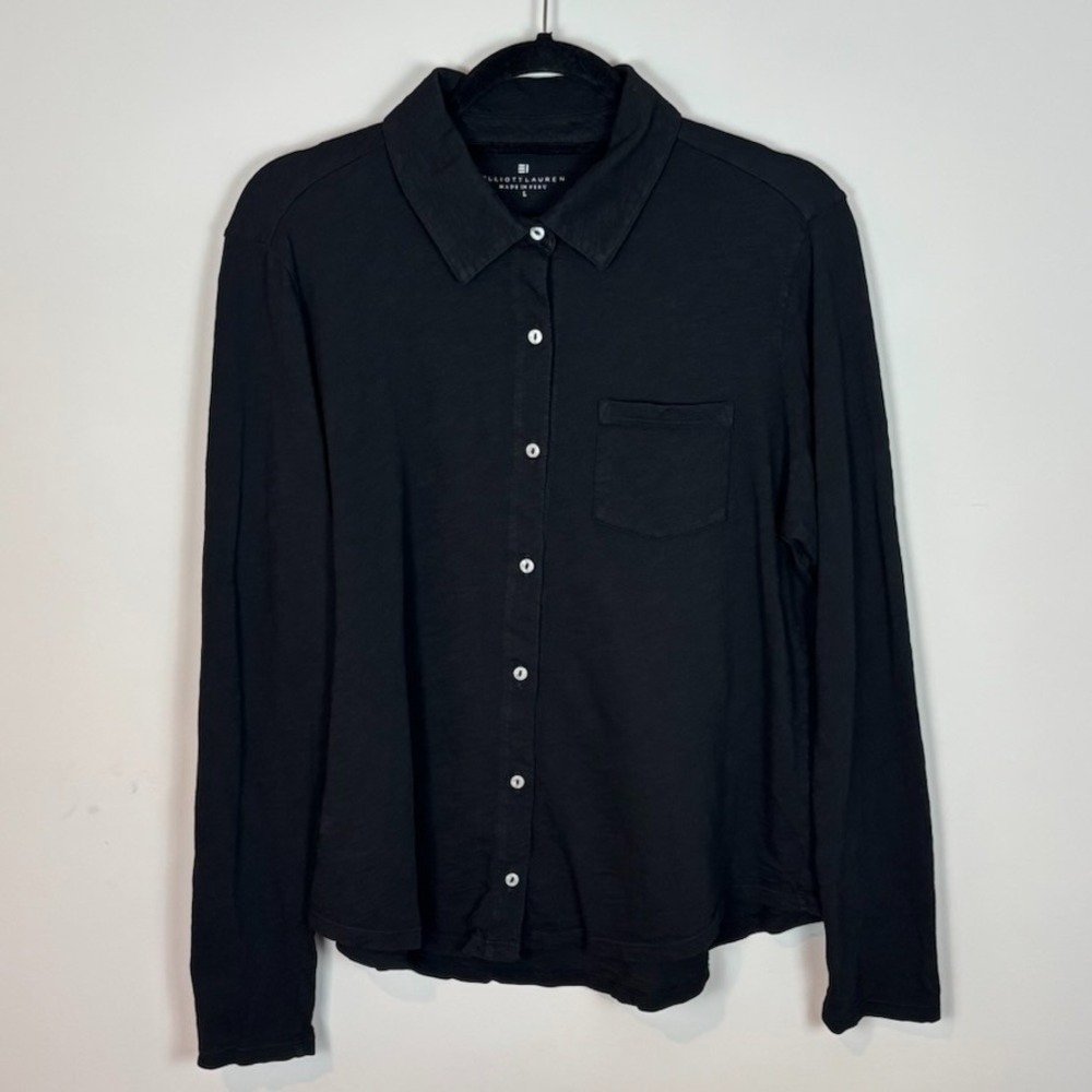 Elliot Lauren Reese Long Sleeve Button‎ Front Black Shirt Womens LG Clean Girl